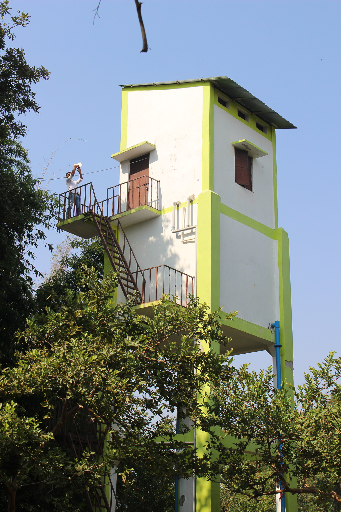 A small building on stilts