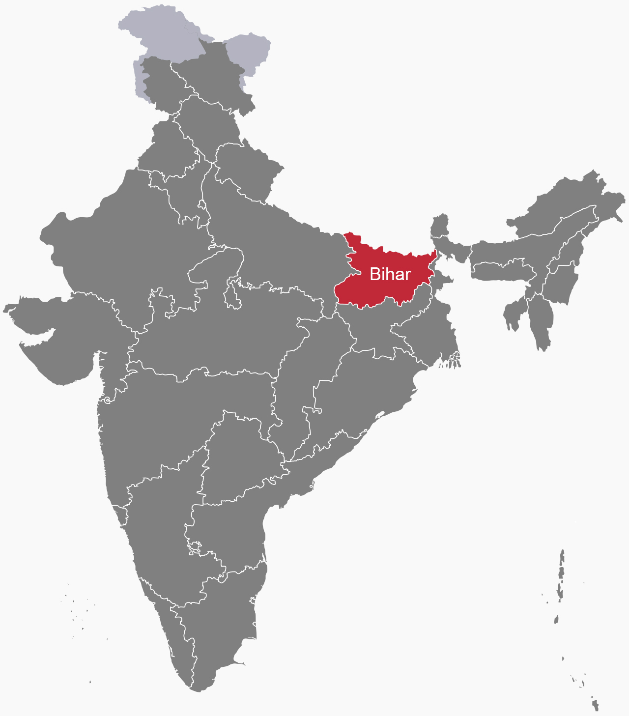Map showing Bihar in northeastern India