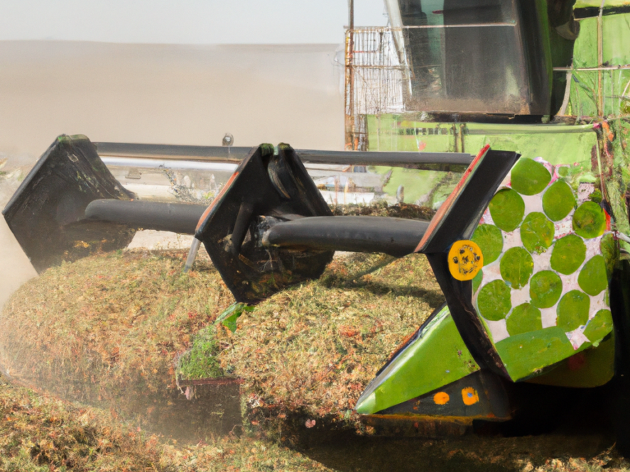 Combined harvester harvesting chickpeas