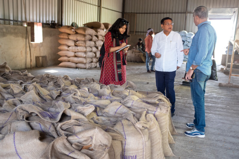 Pallavi Rajkhowa taking notes at a soybean warehouse