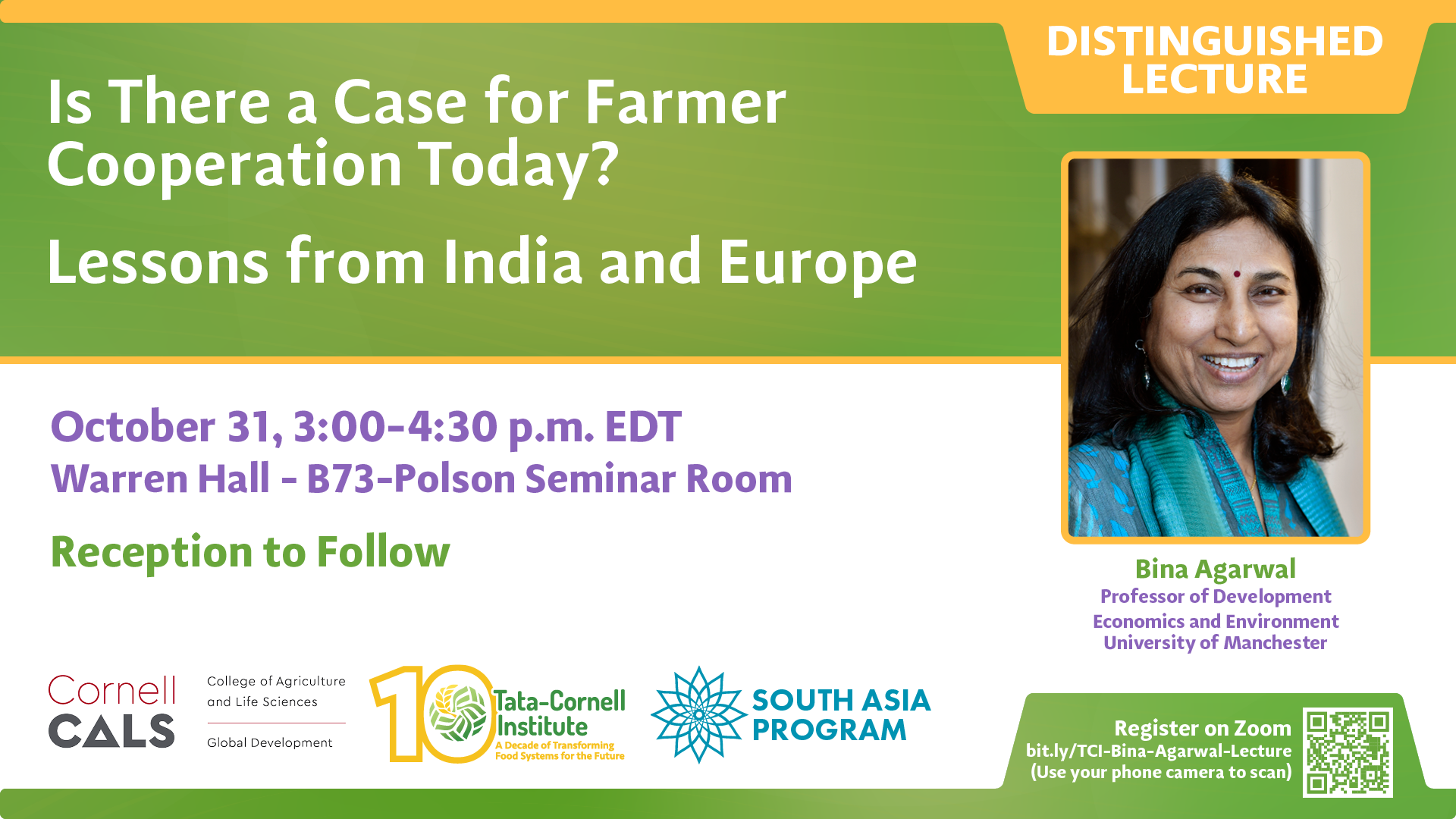 Development Economist Bina Agarwal to Deliver Lecture on Farmer