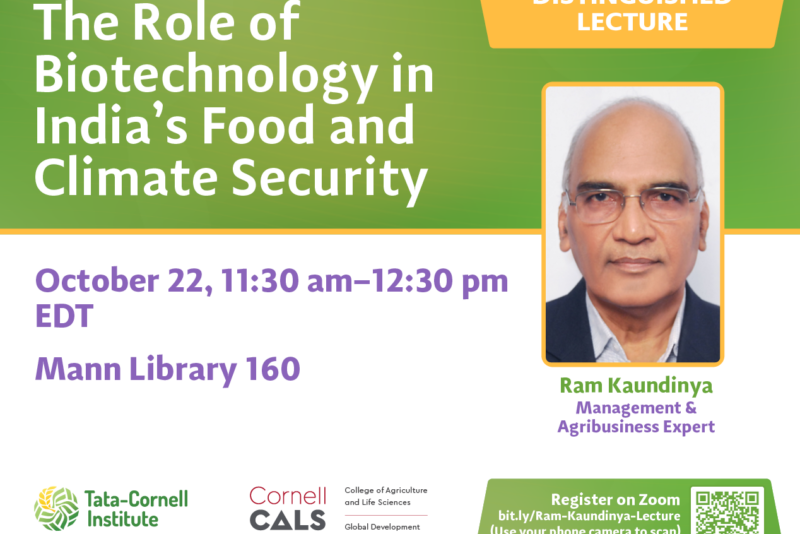 Photo of Ram Kaundinya with accompanying text: Distinguished Lecture: The Role of Biotechnology in India's Food and Climate Security