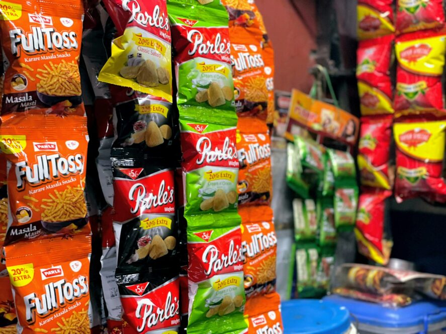 Packaged snack foods for sale at a shop