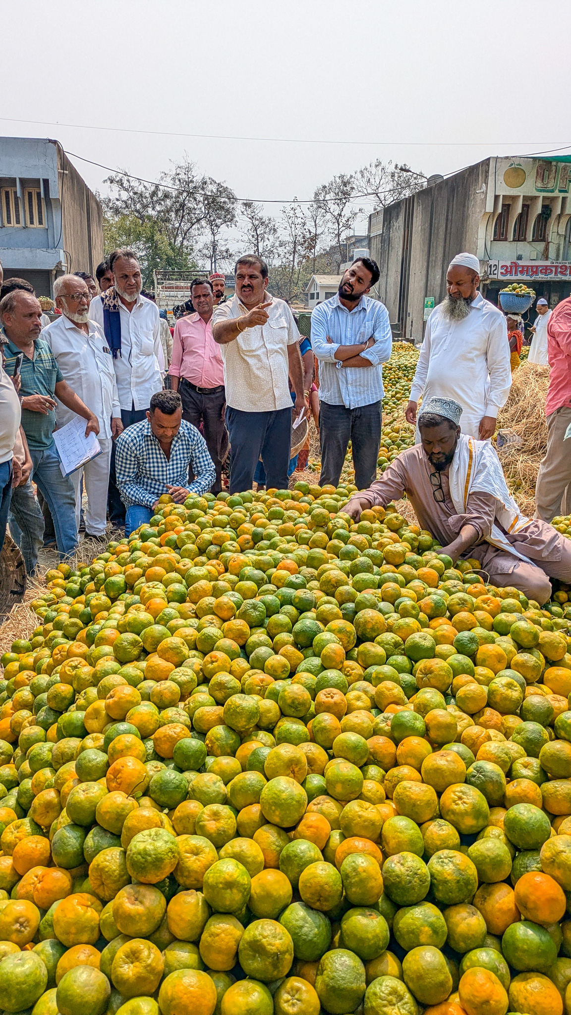Men bidding on oranges
