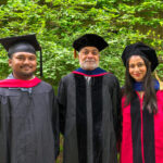 Bharath Chandran C, Prabhu Pingali, and Sumedha Minocha in academic regalia
