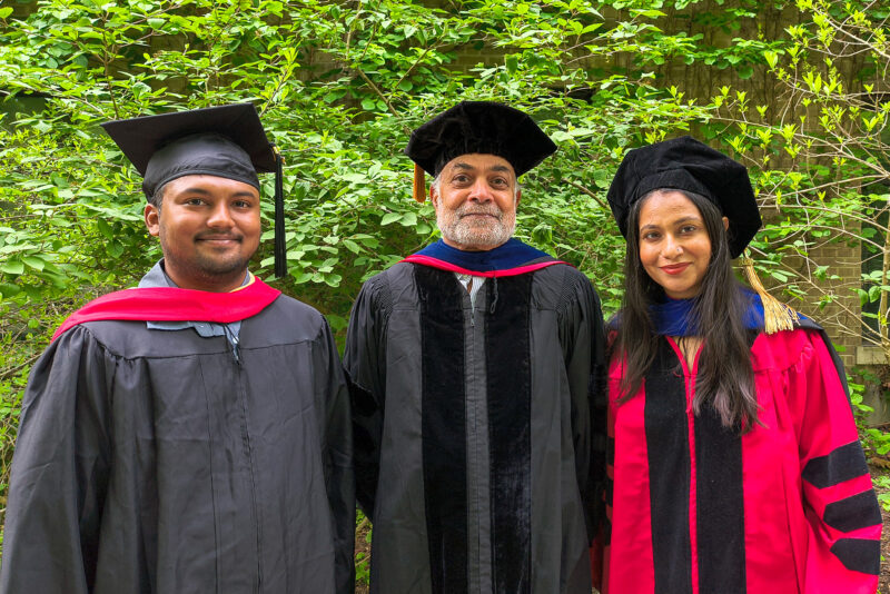 Bharath Chandran C, Prabhu Pingali, and Sumedha Minocha in academic regalia