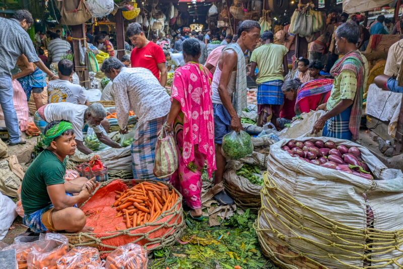 People shopping at a crowded market